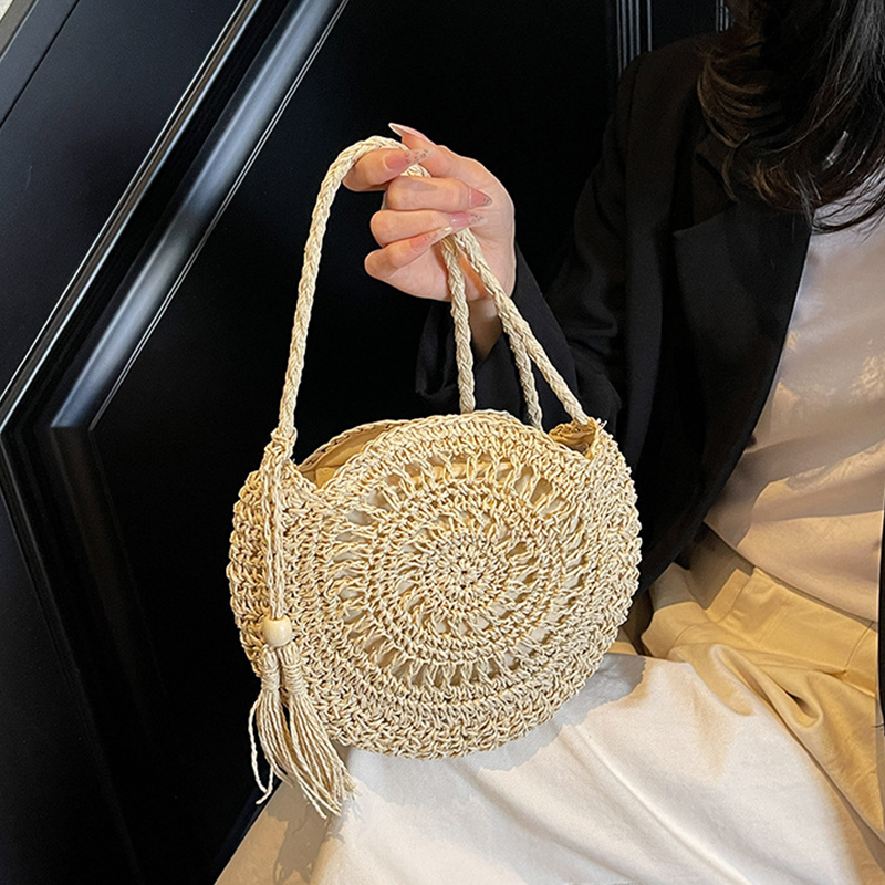 Women Hollow Straw Bag Circle  - مراجعة Crochet Bag Raffia وسعره