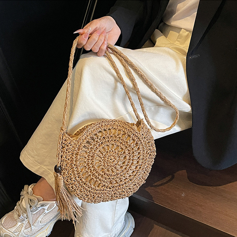 Women Hollow Straw Bag Circle  - مراجعة Crochet Bag Raffia وسعره