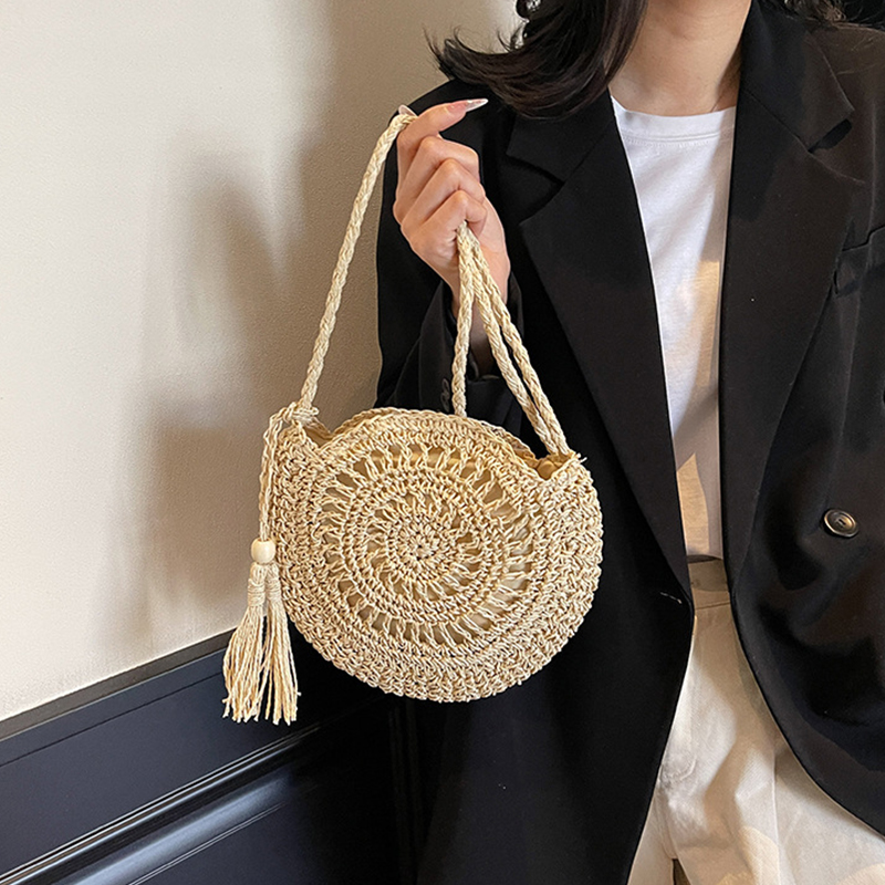 Women Hollow Straw Bag Circle  - مراجعة Crochet Bag Raffia وسعره