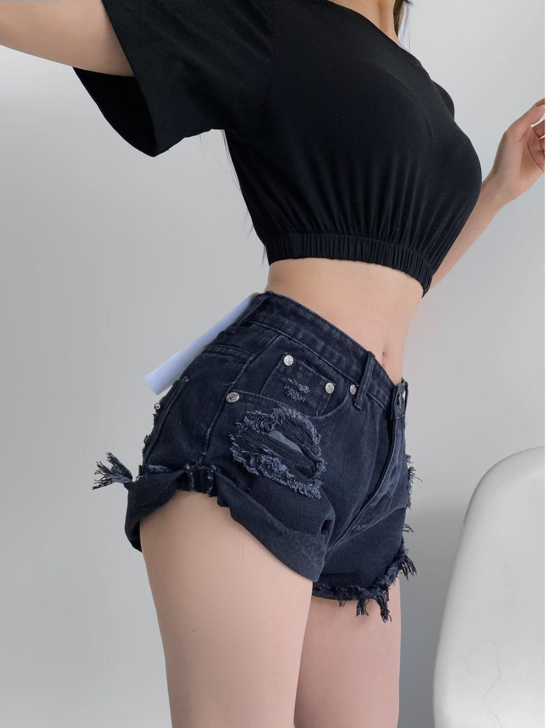 Women's Low Waist Distressed D - مراجعة Shorts Denim Frayed وسعره