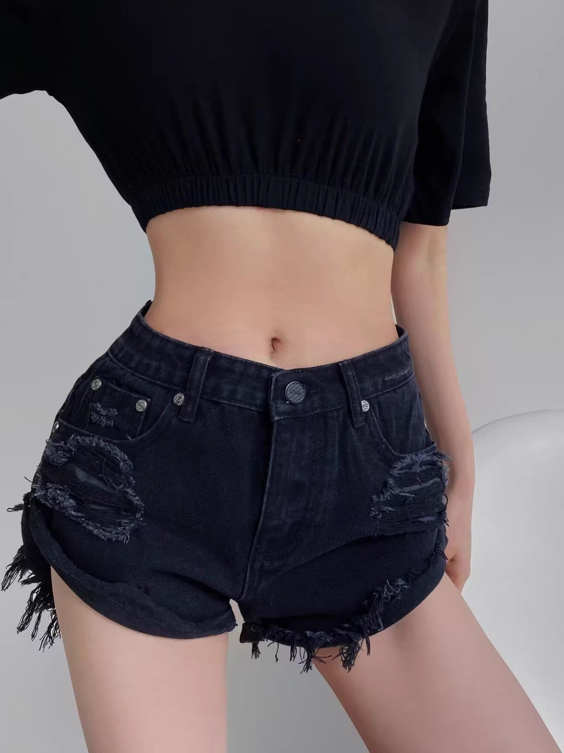 Women's Low Waist Distressed D - مراجعة Shorts Denim Frayed وسعره