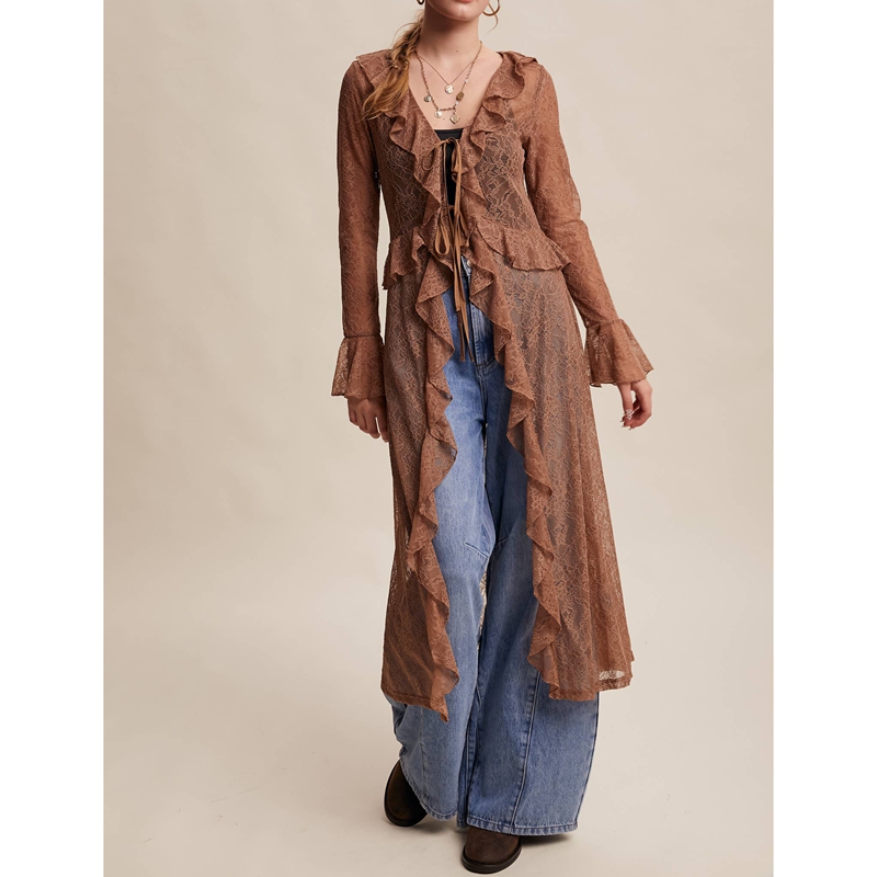 Women's Floral Lace Mesh Tie F - مراجعة Kimono Sheer Floral وسعره