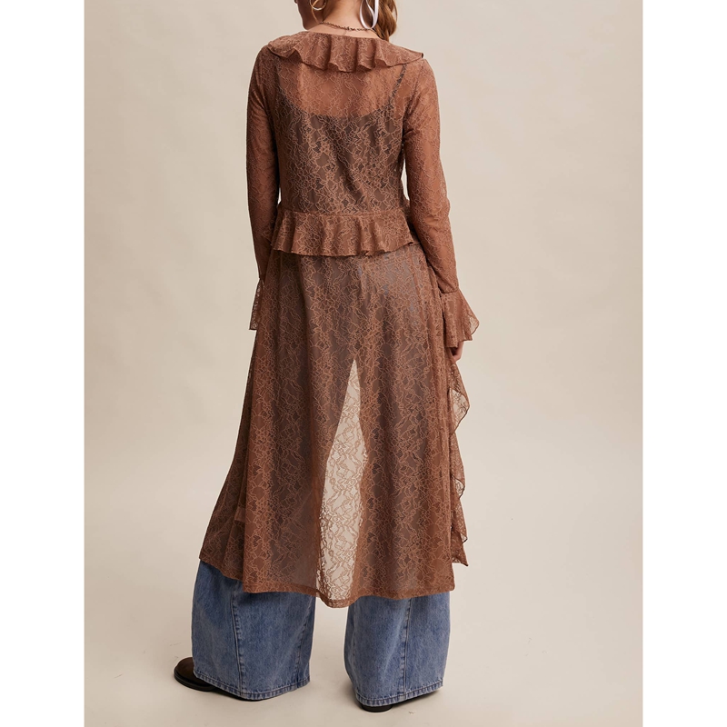 Women's Floral Lace Mesh Tie F - مراجعة Kimono Sheer Floral وسعره