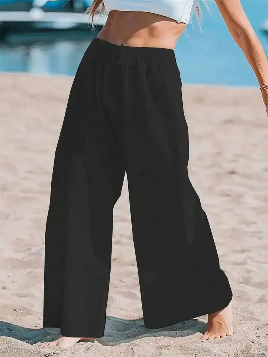 Women High Waist Loose Wide Le - مراجعة Linen Pant Wide وسعره