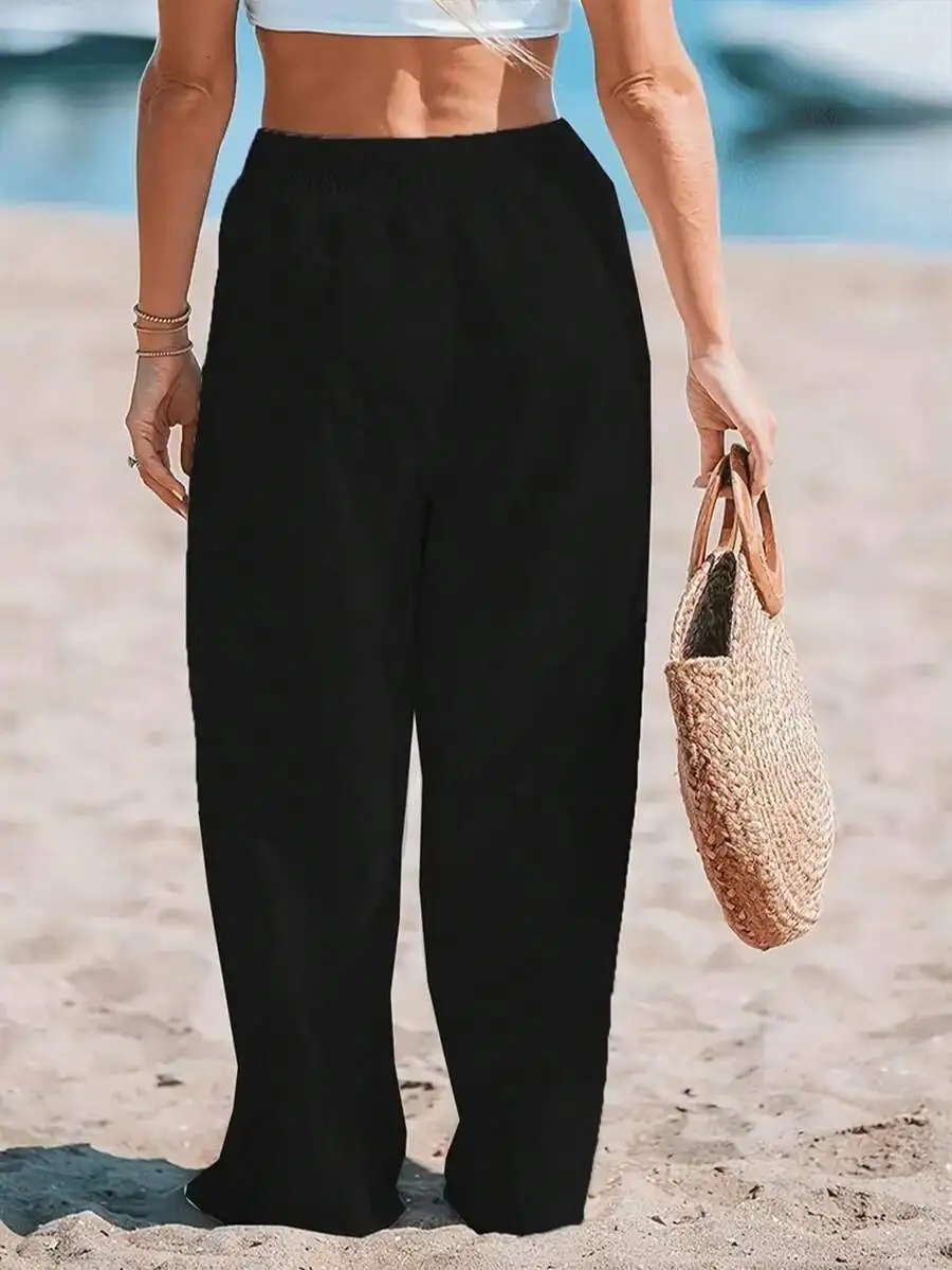Women High Waist Loose Wide Le - مراجعة Linen Pant Wide وسعره