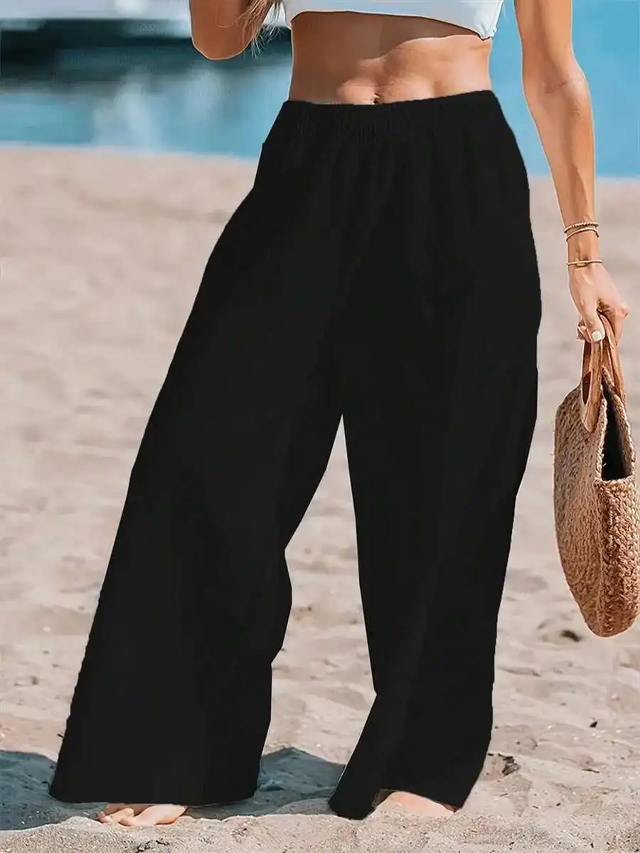 Women High Waist Loose Wide Le - مراجعة Linen Pant Wide وسعره