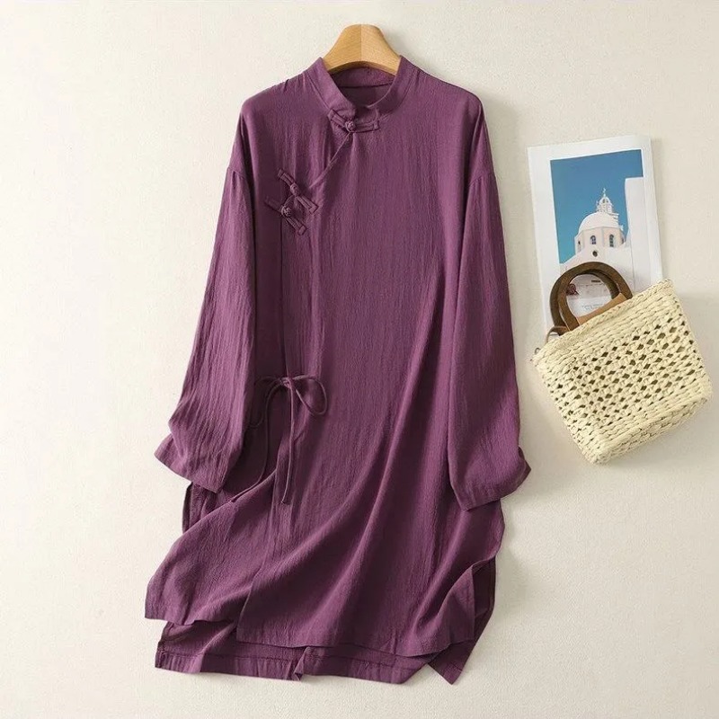 Women's Chinese Style Frog But - مراجعة Linen Dress Wrap وسعره