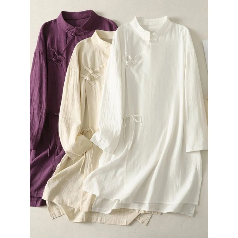 Women's Chinese Style Frog But - مراجعة Linen Dress Wrap وسعره