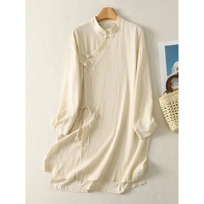 Women's Chinese Style Frog But - مراجعة Linen Dress Wrap وسعره