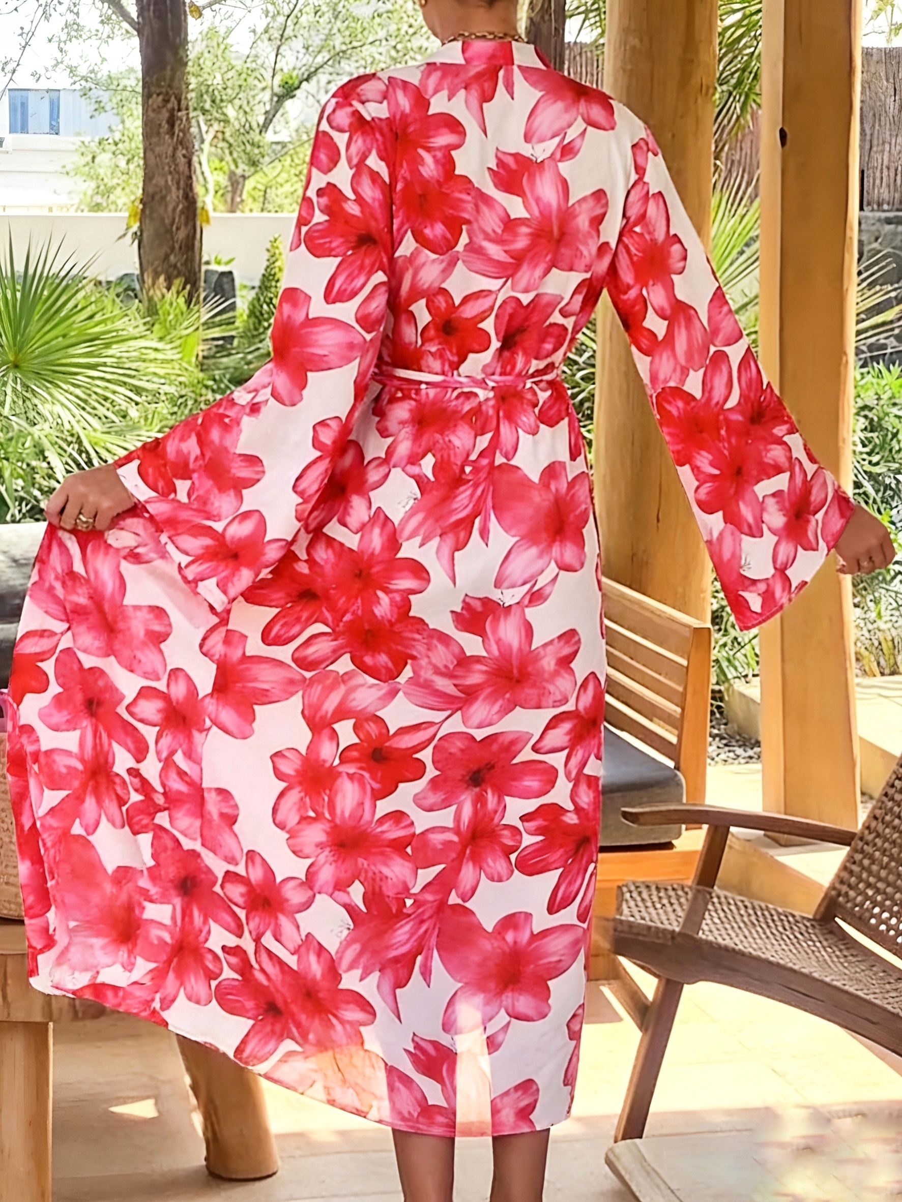 Women's Red Floral Kimono Robe - مراجعة Kimono Sheer Floral وسعره