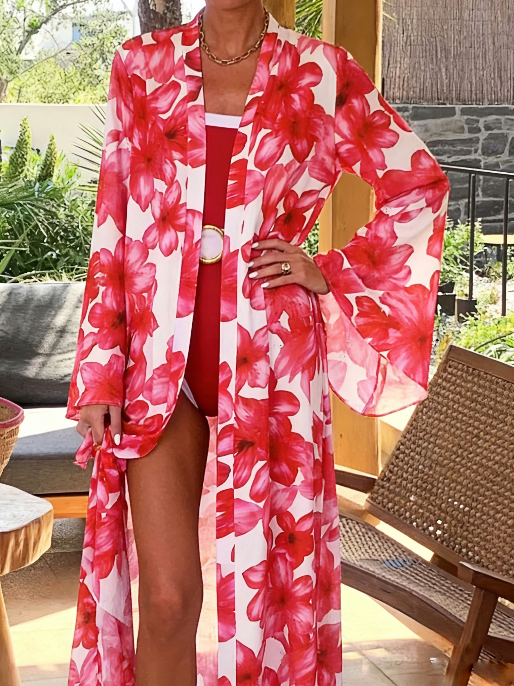 Women's Red Floral Kimono Robe - مراجعة Kimono Sheer Floral وسعره