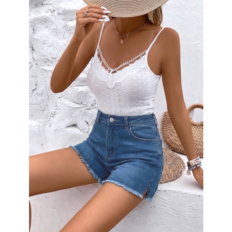 Women's High Waist Denim Short - مراجعة Shorts Denim Frayed وسعره