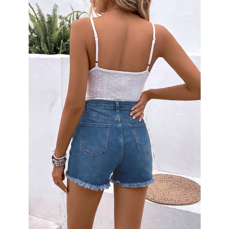 Women's High Waist Denim Short - مراجعة Shorts Denim Frayed وسعره