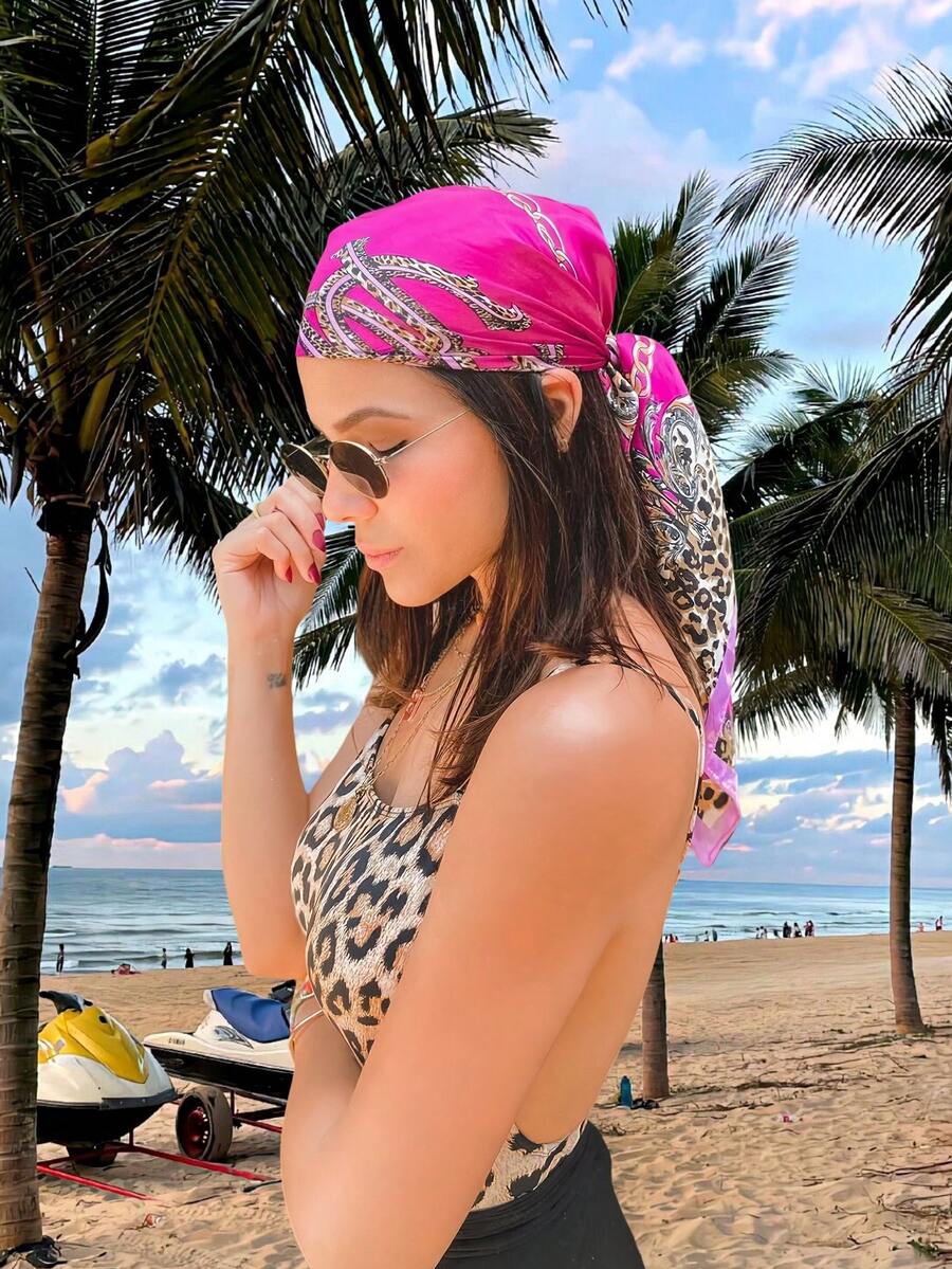 1pc Leopard Print Chain & Flor - مراجعة Headband Summer Knit وسعره