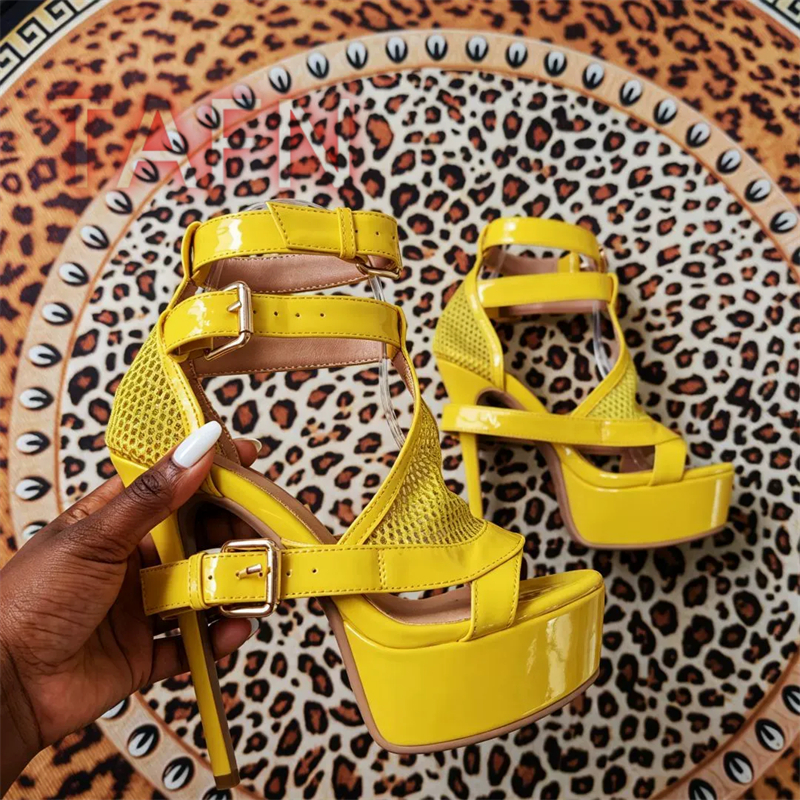 Mesh Buckle Strap Stiletto Pla - مراجعة Sandal Strappy Heeled وسعره