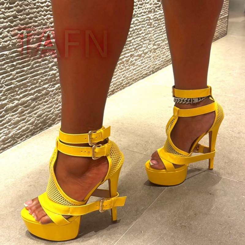 Mesh Buckle Strap Stiletto Pla - مراجعة Sandal Strappy Heeled وسعره