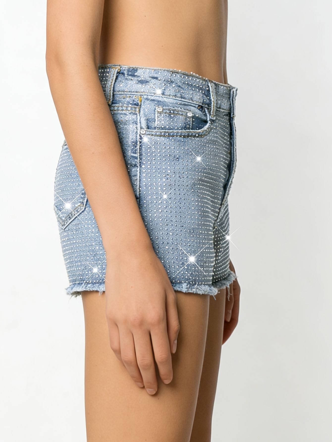 2026 New Full-Bejeweled Elasti - مراجعة Shorts Denim Frayed وسعره
