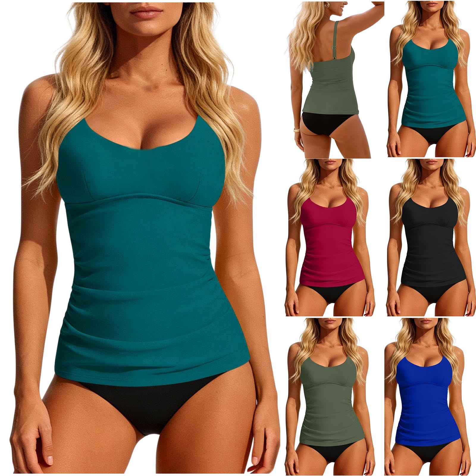 Women's 2026 Tankini Teal Scoo - مراجعة Swimsuit Bikini Ruched وسعره