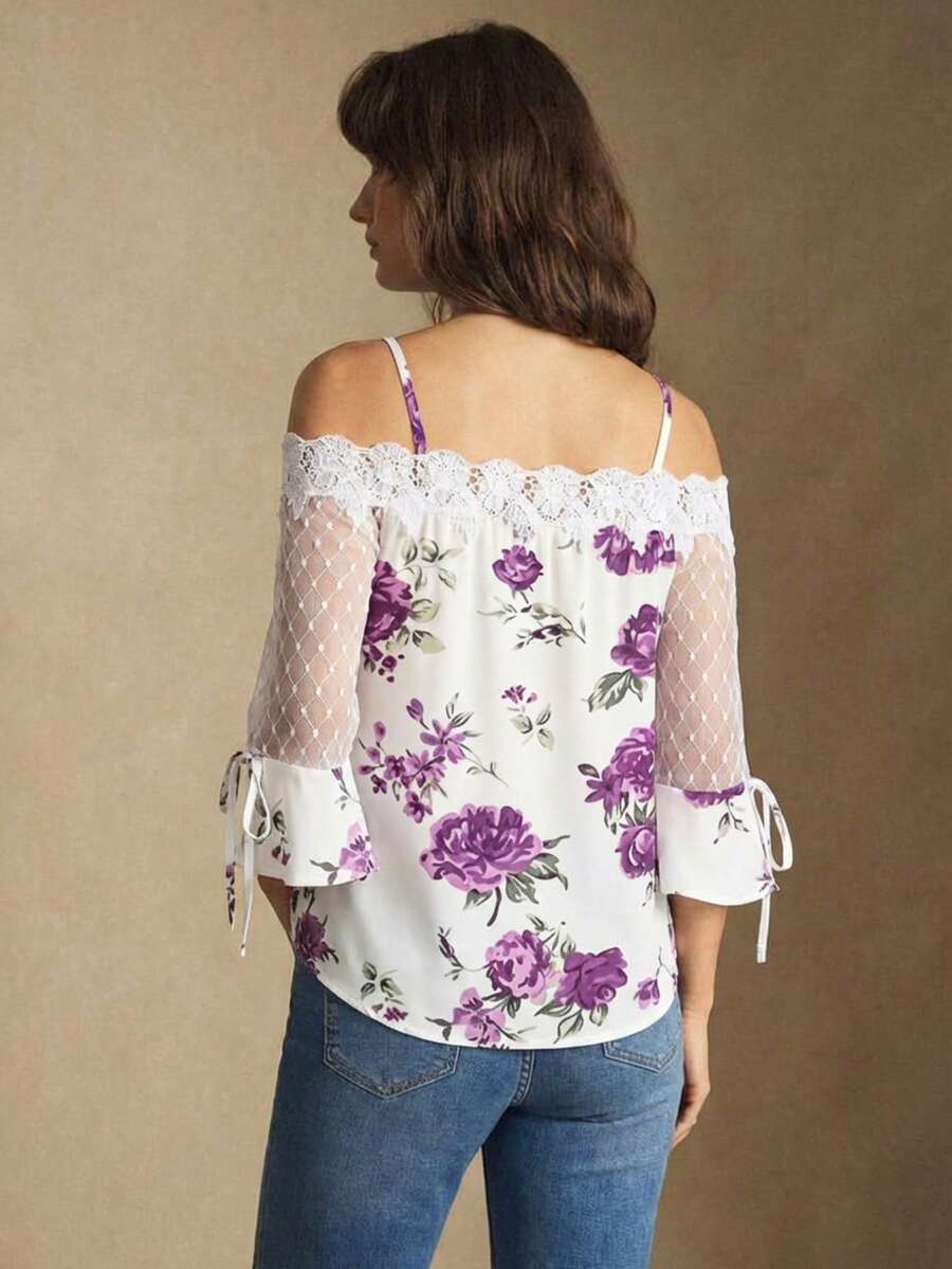 Purple Floral Print Off Should - مراجعة Blouse Off Shoulder وسعره