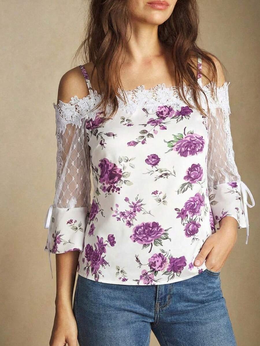Purple Floral Print Off Should - مراجعة Blouse Off Shoulder وسعره