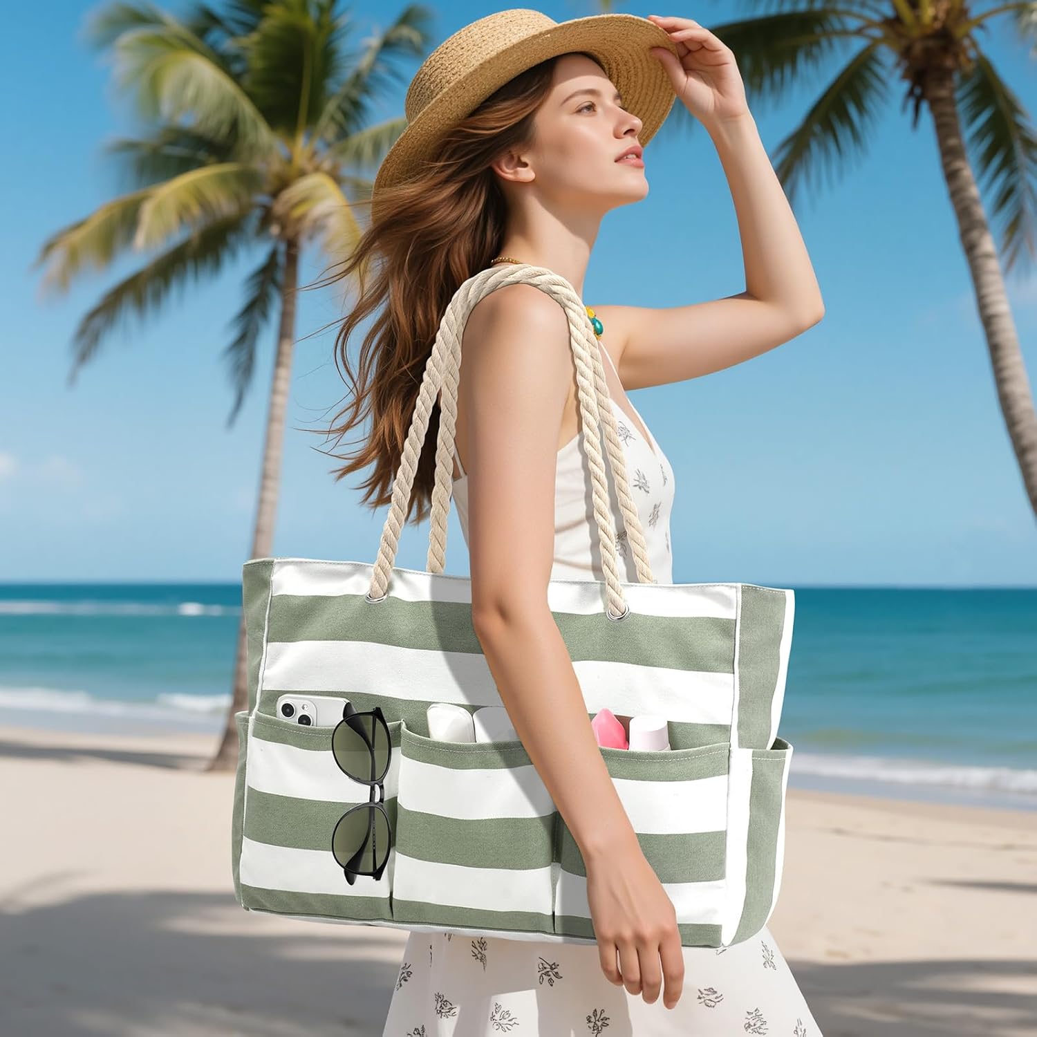 Canvas Large Beach Tote Bag fo - مراجعة Tote Bag Beach وسعره