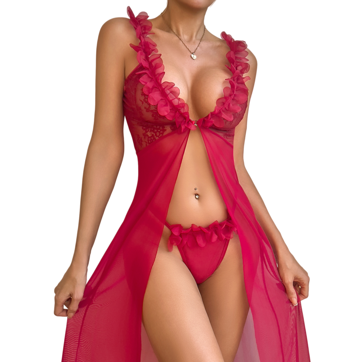 Women's Sexy Red Lace Robe & T - مراجعة Kimono Sheer Floral وسعره