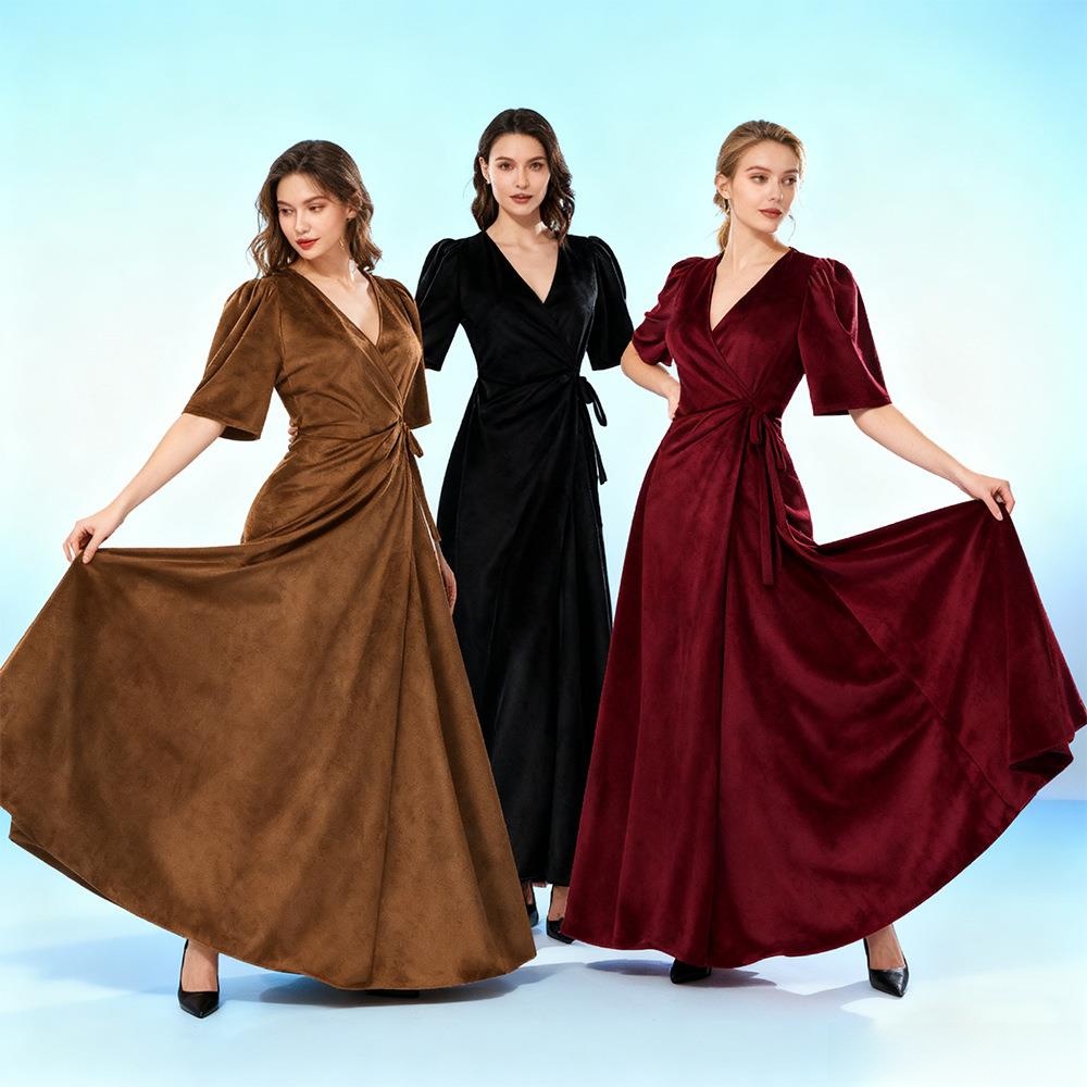 Ladies Long V-Neck Wrap Slim P - مراجعة Linen Dress Wrap وسعره