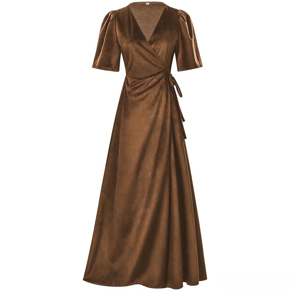 Ladies Long V-Neck Wrap Slim P - مراجعة Linen Dress Wrap وسعره