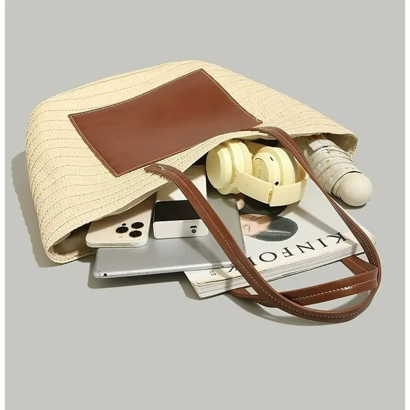 Straw hand-woven tote bag larg - مراجعة Tote Bag Beach وسعره