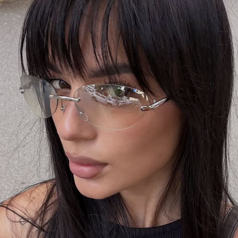 Rimless  Oval Sun Glasses for  - مراجعة Sunglasses Cat Eye وسعره