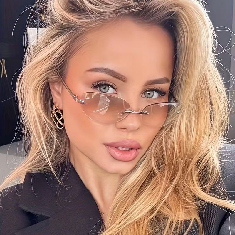 Rimless  Oval Sun Glasses for  - مراجعة Sunglasses Cat Eye وسعره