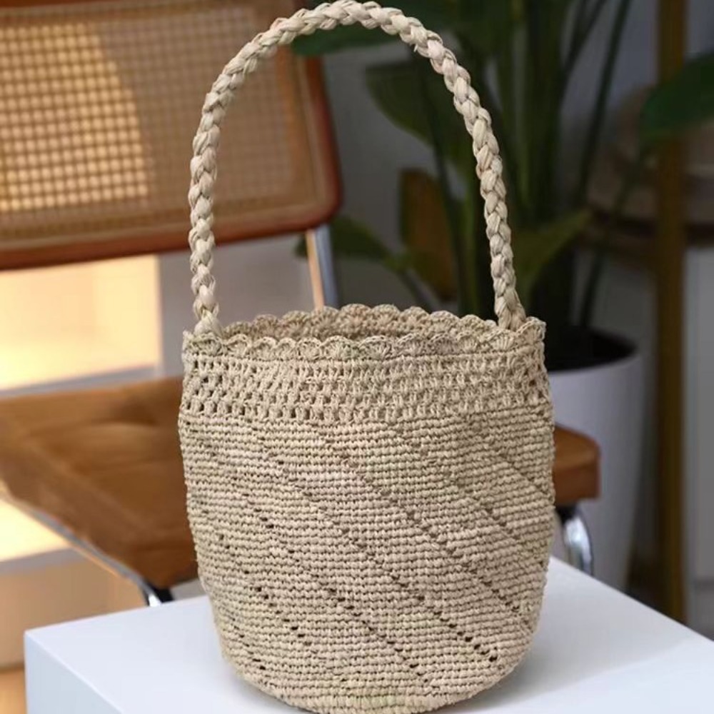Handmade Crochet Straw Bucket  - مراجعة Crochet Bag Raffia وسعره