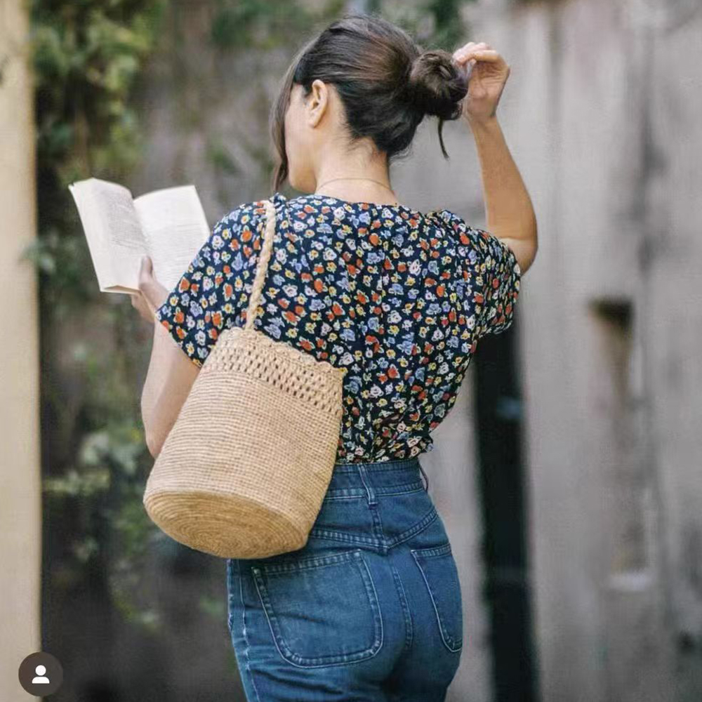 Handmade Crochet Straw Bucket  - مراجعة Crochet Bag Raffia وسعره