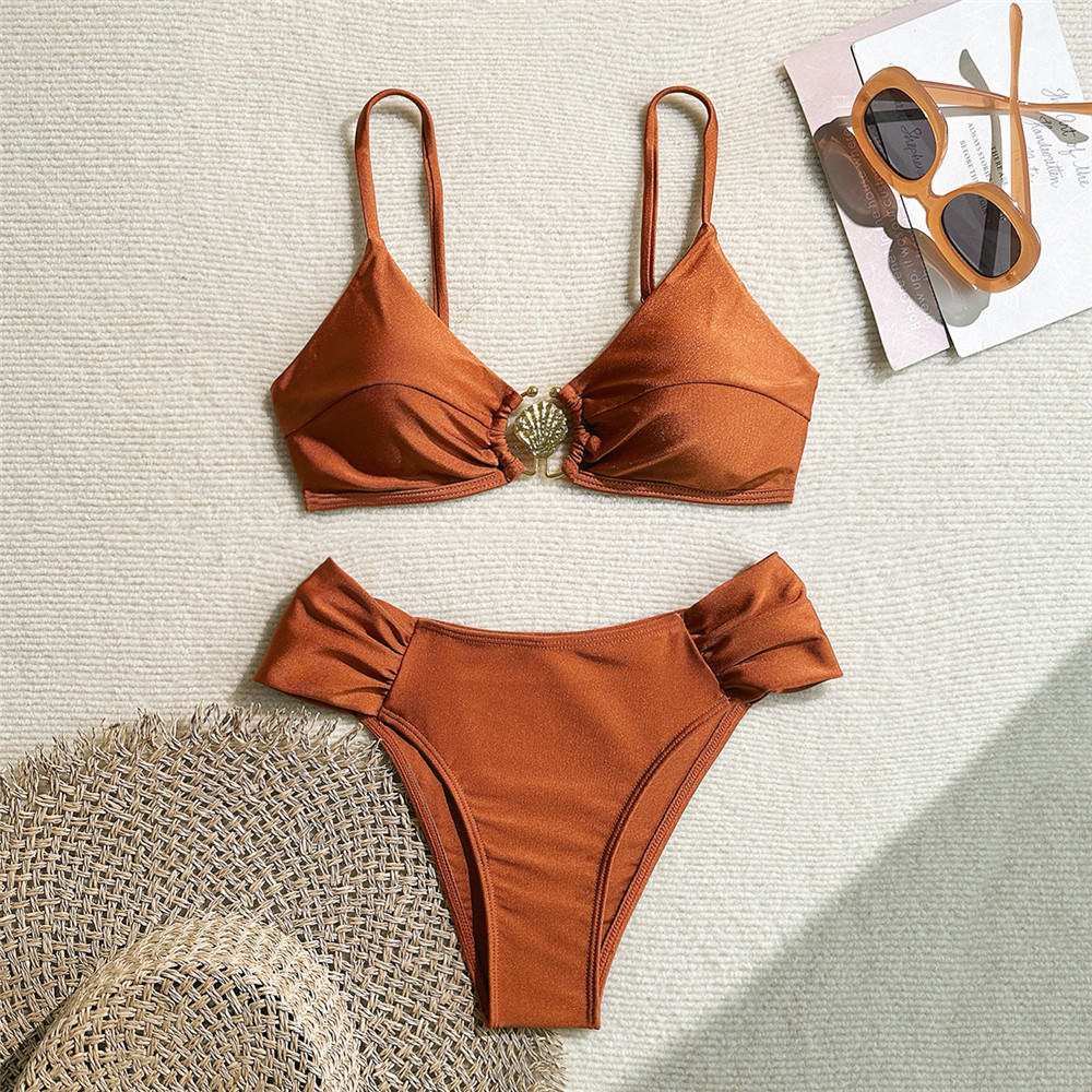 Metal Shell Ring Swimwear Sexy - مراجعة Swimsuit Bikini Ruched وسعره
