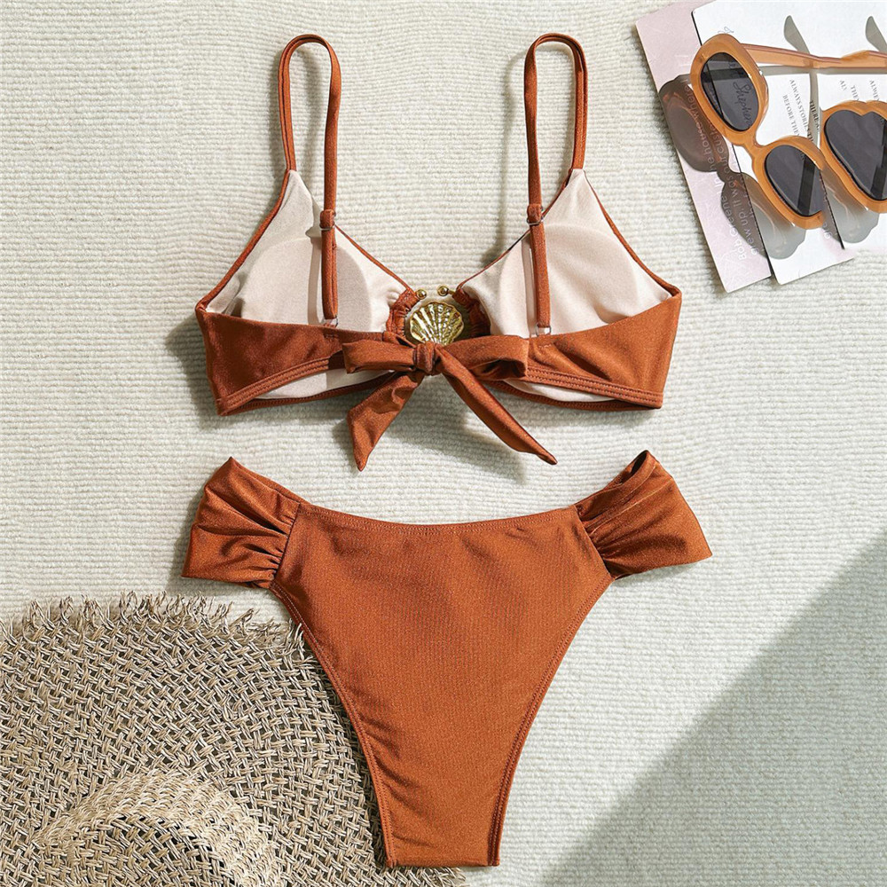 Metal Shell Ring Swimwear Sexy - مراجعة Swimsuit Bikini Ruched وسعره