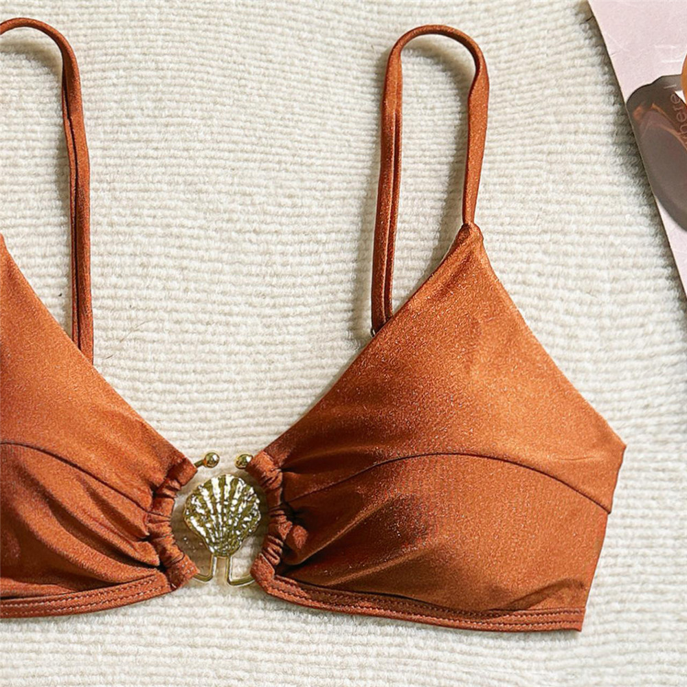 Metal Shell Ring Swimwear Sexy - مراجعة Swimsuit Bikini Ruched وسعره