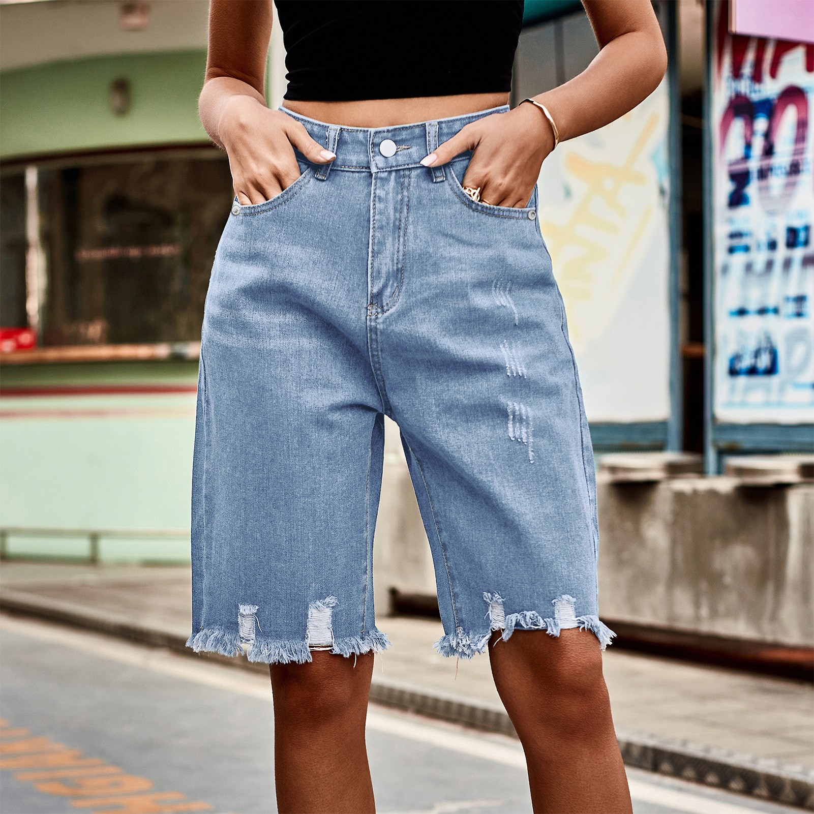 Summer Women's Clothing Distre - مراجعة Shorts Denim Frayed وسعره