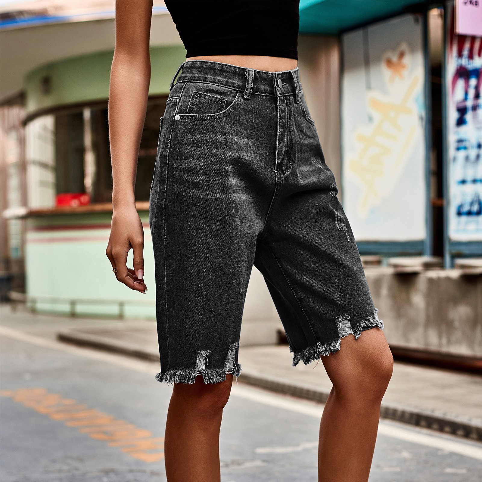 Summer Women's Clothing Distre - مراجعة Shorts Denim Frayed وسعره