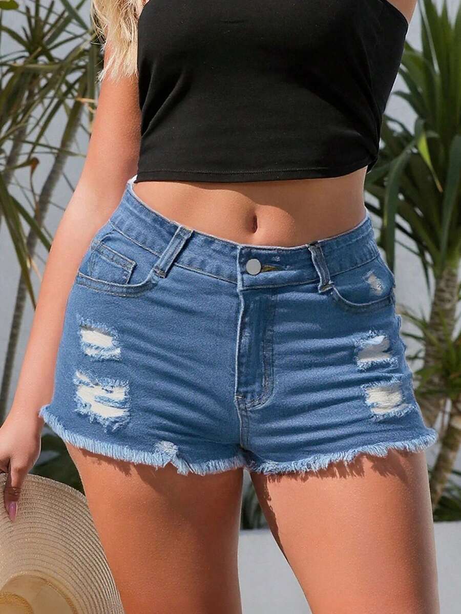 Women Denim Shorts With Pocket - مراجعة Shorts Denim Frayed وسعره