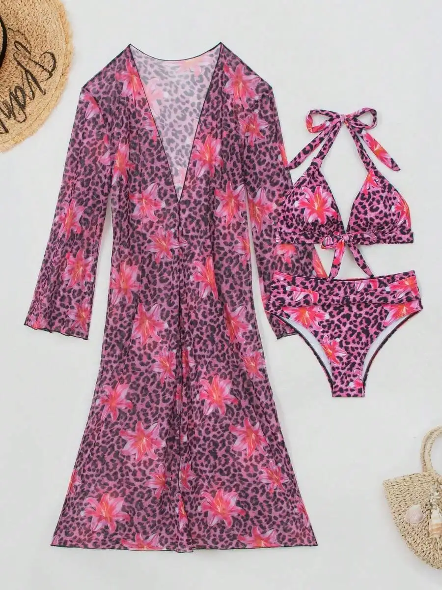 Womens 3-Piece Leopard Floral  - مراجعة Kimono Sheer Floral وسعره