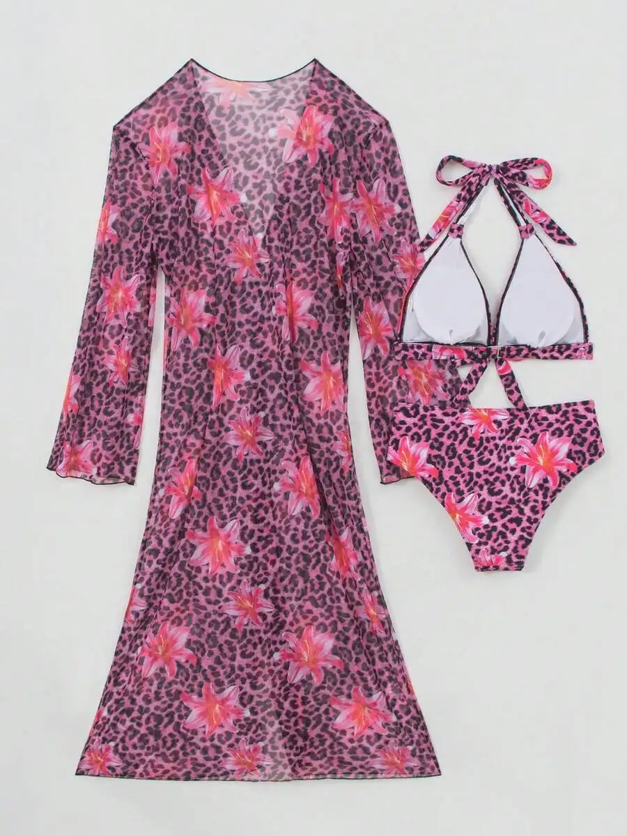 Womens 3-Piece Leopard Floral  - مراجعة Kimono Sheer Floral وسعره