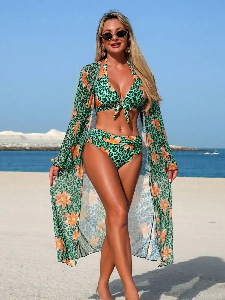 Womens 3-Piece Leopard Floral  - مراجعة Kimono Sheer Floral وسعره