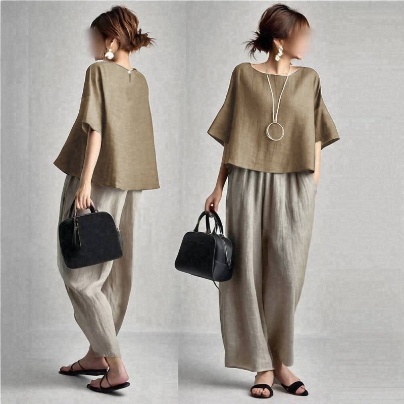 Two Pieces Women Pant Sets Sol - مراجعة Linen Pant Wide وسعره