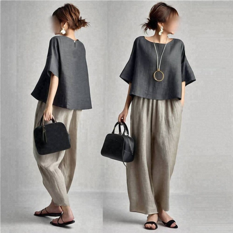Two Pieces Women Pant Sets Sol - مراجعة Linen Pant Wide وسعره