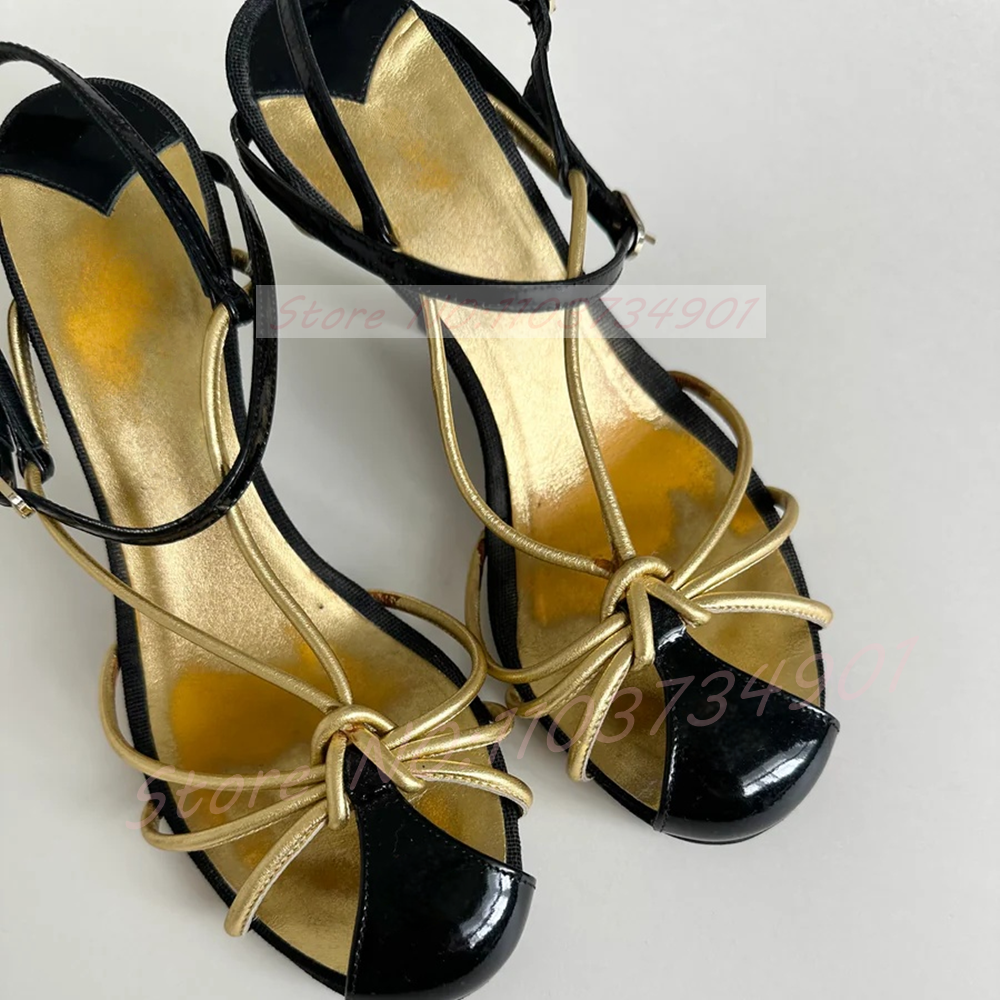 Gold Caged Strappy Knot Sandal - مراجعة Sandal Strappy Heeled وسعره