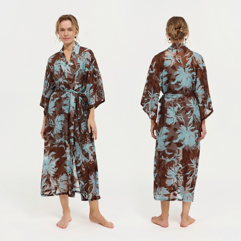 Women Black White Ink Floral S - مراجعة Kimono Sheer Floral وسعره
