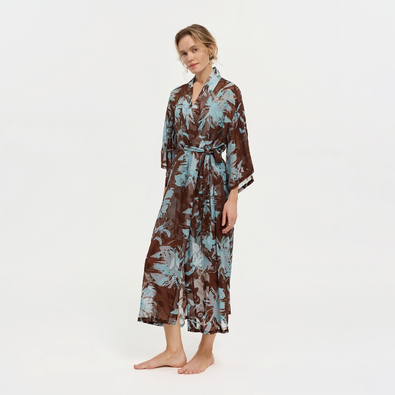 Women Black White Ink Floral S - مراجعة Kimono Sheer Floral وسعره