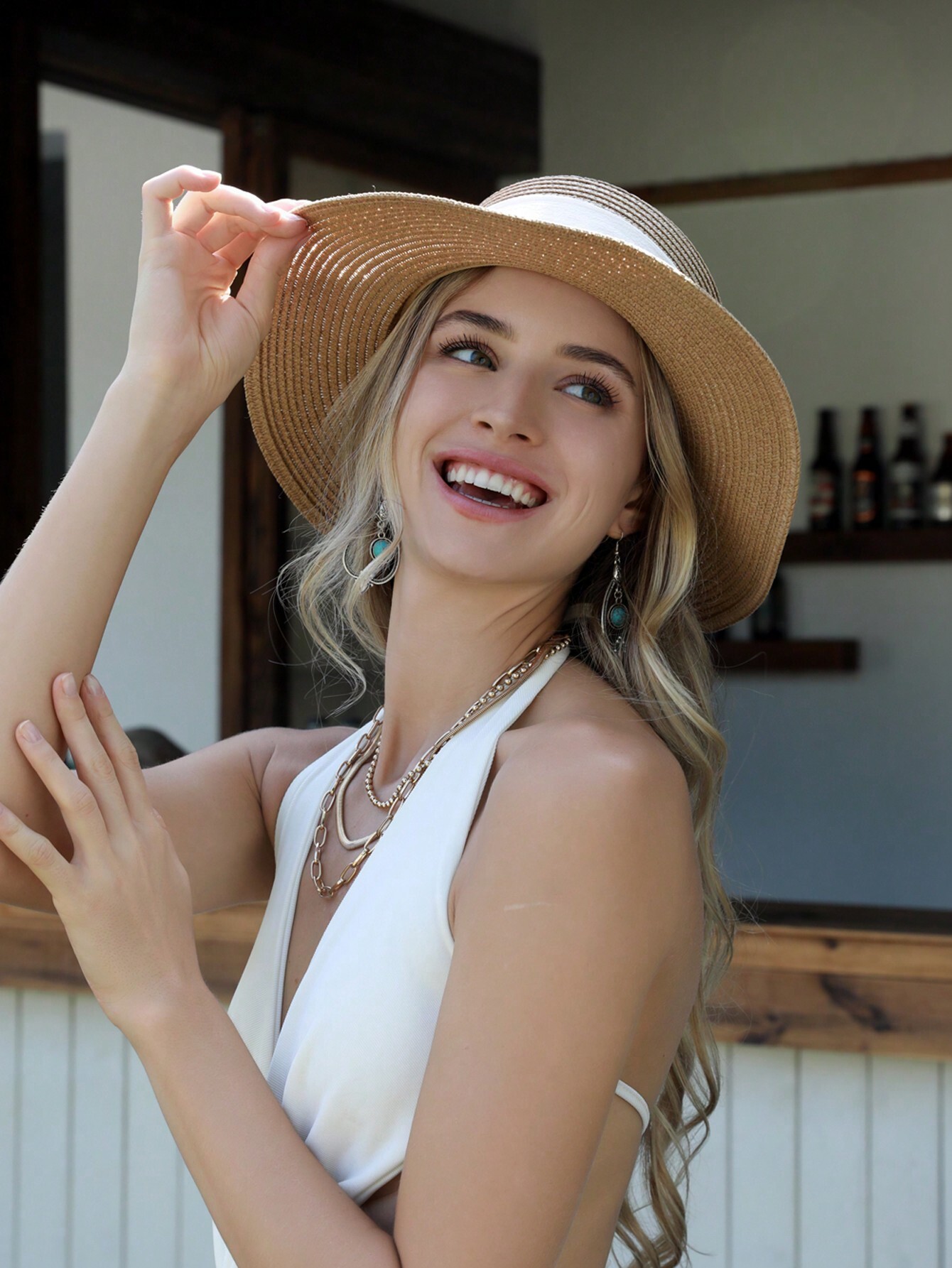 1pc Women Sun Straw Hat Wide B - مراجعة Hat Floppy Wide وسعره