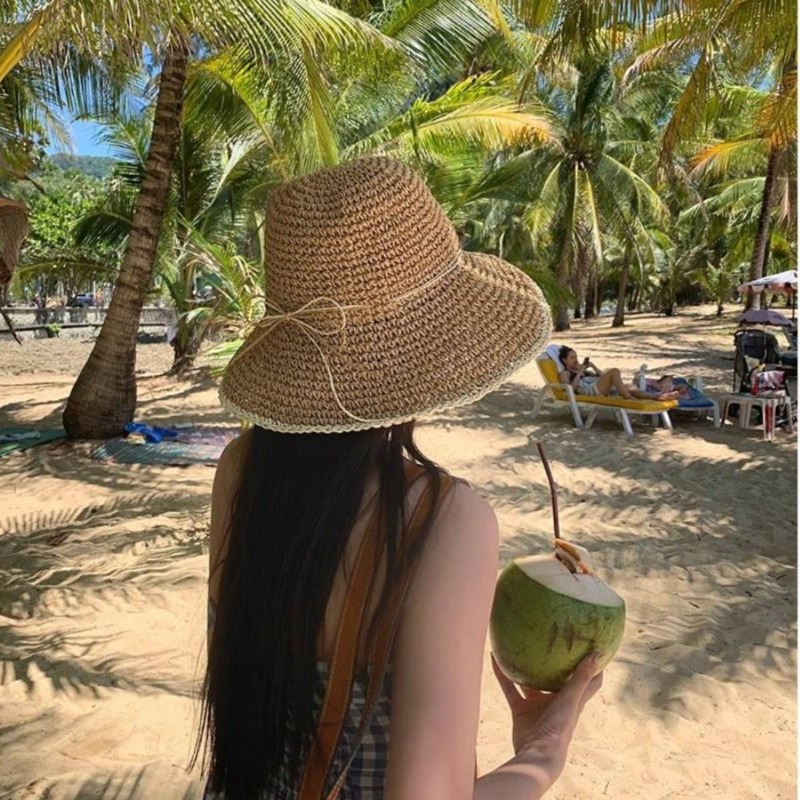 1pc Women's Summer Beach Straw - مراجعة Hat Floppy Wide وسعره