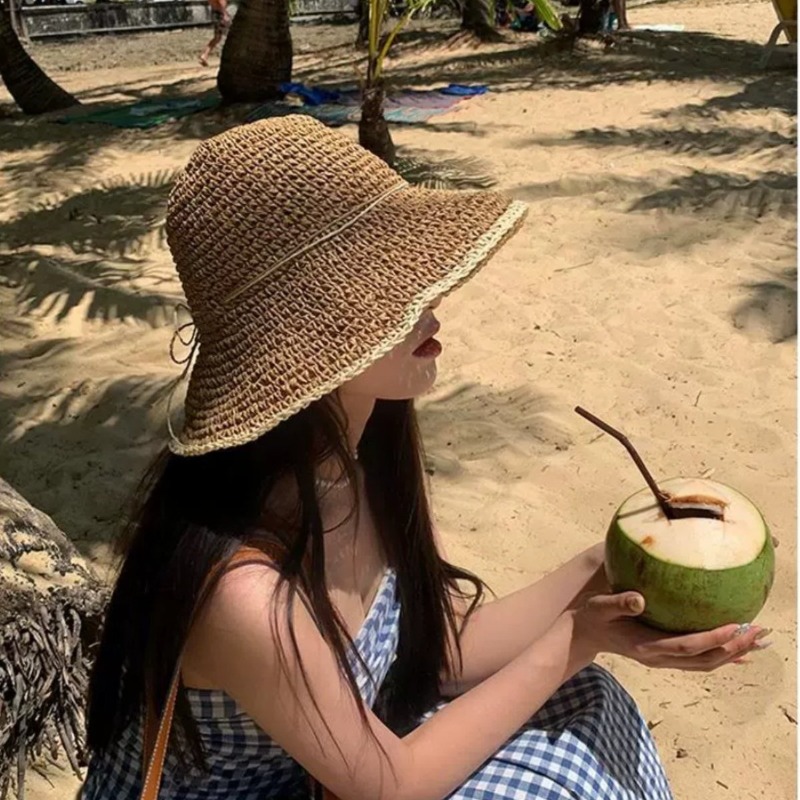 1pc Women's Summer Beach Straw - مراجعة Hat Floppy Wide وسعره